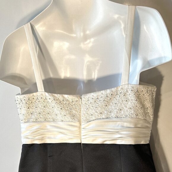 David's Bridal 2pc SZ16 Black & White Satin Lace Beaded Formal Wedding Black Tie - Picture 7 of 12